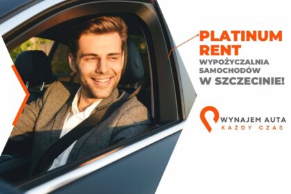 Mężczyzna w samochodzie korzysta z oferty wynajem biznesowy.